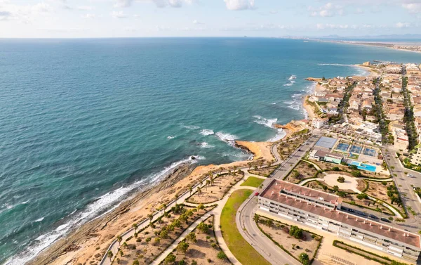 Aereo Drone Punto Vista Spiaggia Vuota Mil Palmeras Campoamor Mattino — Foto Stock