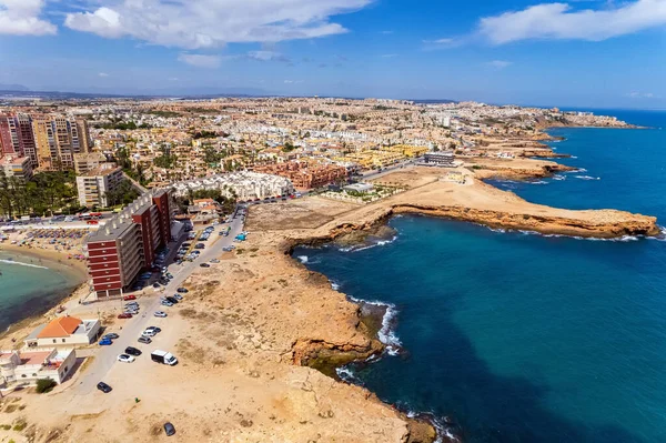 Punto Vista Panorámico Aéreo Del Dron Costa Rocosa Ciudad Turística — Foto de Stock