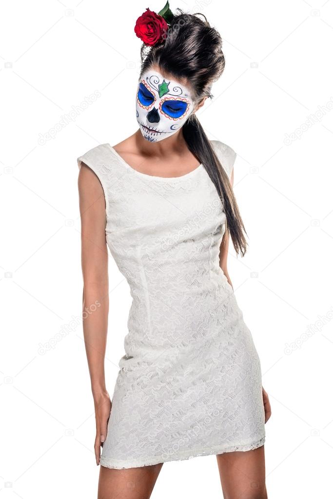 Day of the dead girl with sugar skull makeup