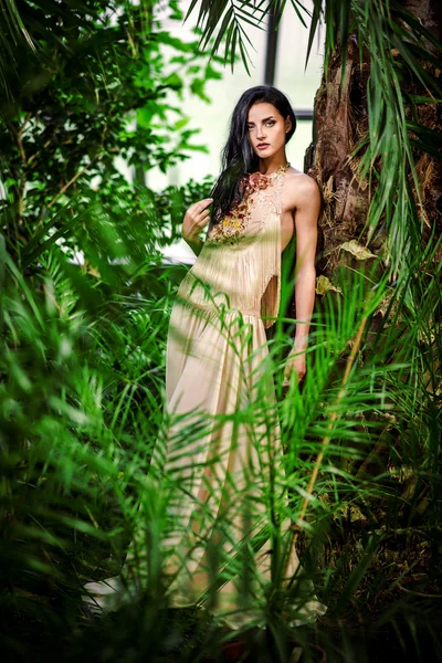 bir ormanda uzun Abiye çok güzel genç kadın