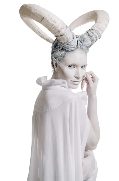 Woman with goat body-art — Stock Photo, Image