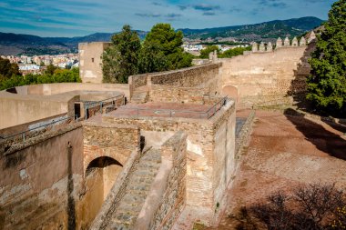 Gibralfaro Kalesi (Alcazaba de Malaga). Malaga şehir. İspanya