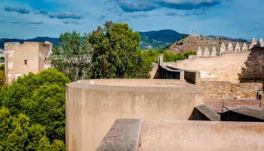 Gibralfaro Kalesi (Alcazaba de Malaga). Malaga şehir. İspanya