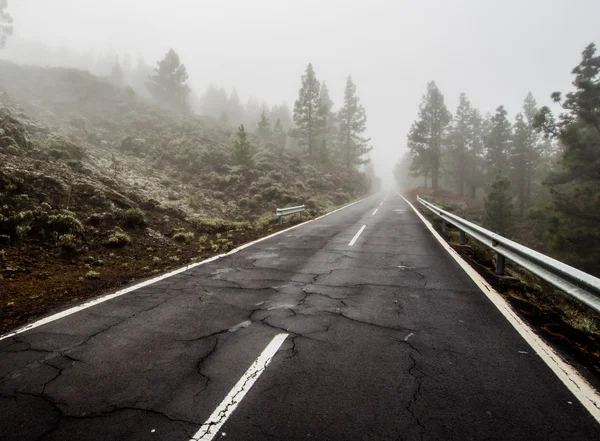 Ομίχλη δρόμο ηφαίστειο Teide — Φωτογραφία Αρχείου