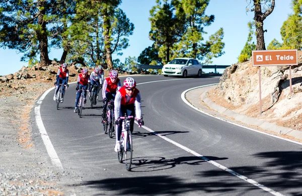 Grupo de ciclistas descendo do Monte Teide — Fotografia de Stock