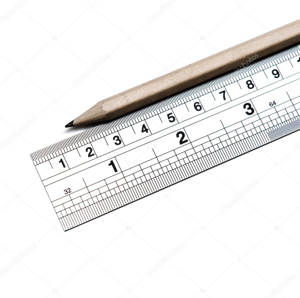 Ruler and pencil isolated on white background