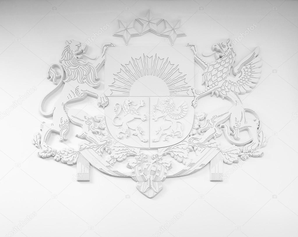 White bas-relief Coat of arms of Latvia