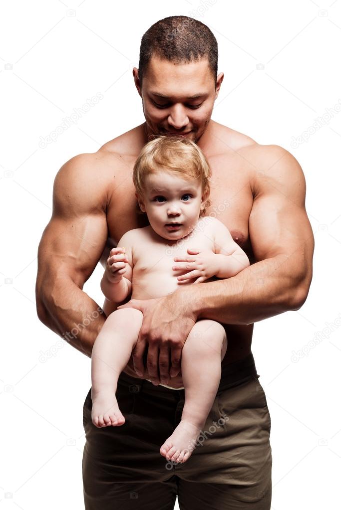 Athletic father with lovely little daughter 