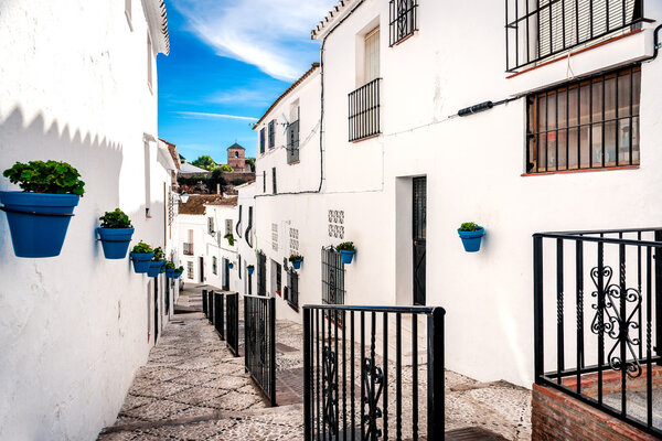 Picturesque street of Mijas. Charming white village in Andalusia, Costa del Sol. Southern Spain