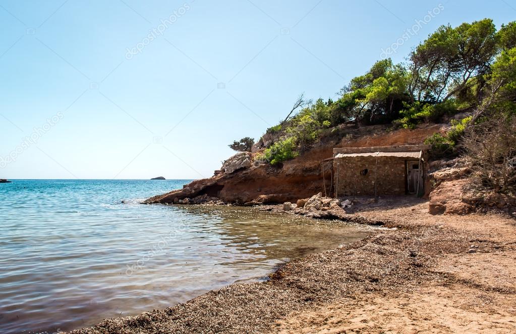 Spiaggia Nudista Ibiza Isole Baleari Spagna Foto Stock
