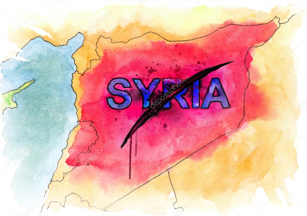 Map of Syria. Conceptual watercolor illustration