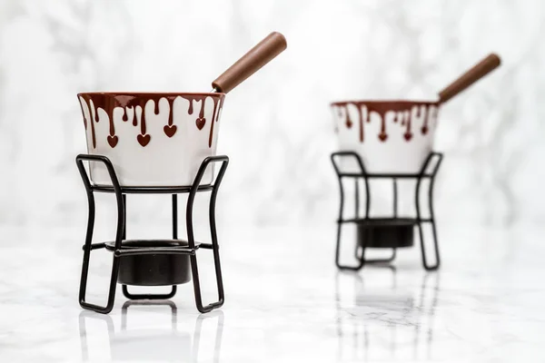 Decorative Chocolate Fondue Bowls and Sticks — Stock Photo, Image