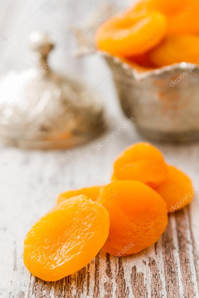 Dried Apricots in Silver Bowl