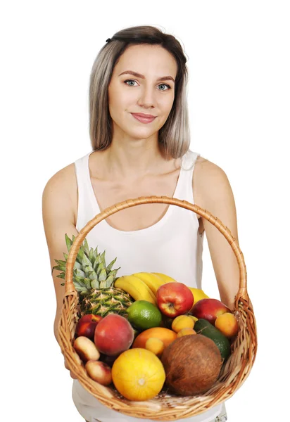 Basket with tropical fruits — Stock Photo, Image