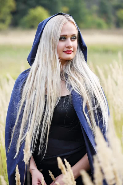 Langhaarige Blondine auf dem Feld — Stockfoto