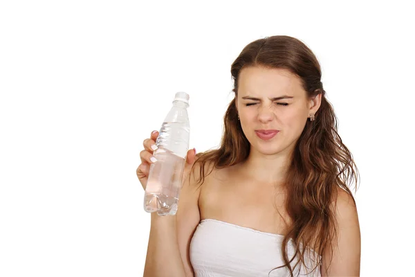 Woman frown on bad water — Stock Photo, Image