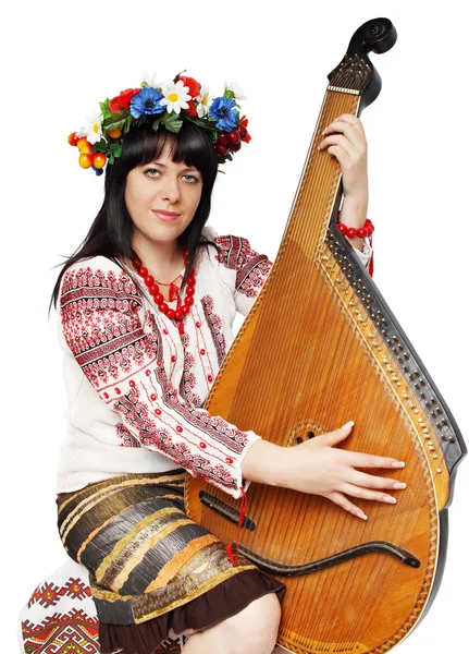 Ukrainian woman playing the bandura — Stock Photo, Image