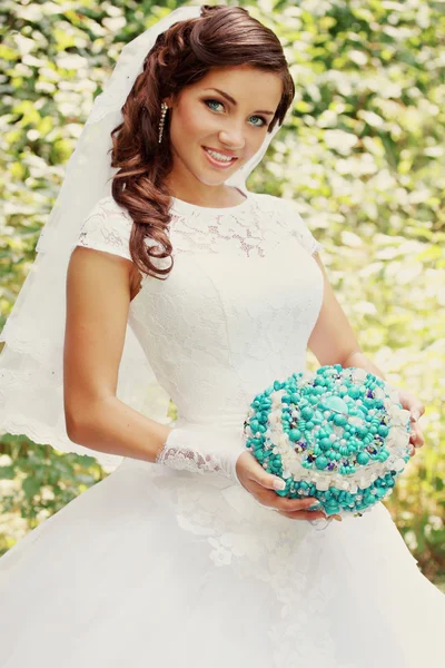 Menyasszony, egy türkiz kő, csokor, vintage — Stock Fotó