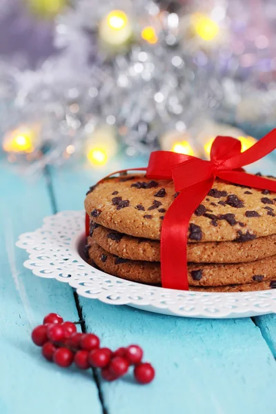 Chocolate cookies on a white plate — Stock Photo, Image