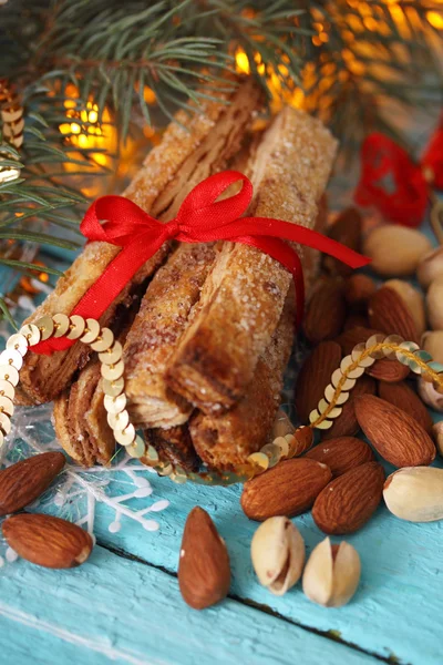 Cookies sugar sticks with nuts — Stock Photo, Image