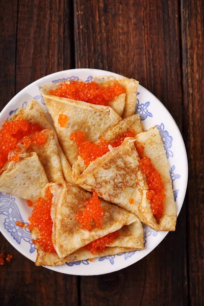 Pancakes with caviar, top view — Stock Photo, Image