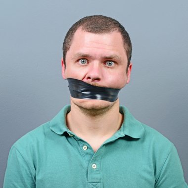 Kidnapped man with tape over his mouth clipart