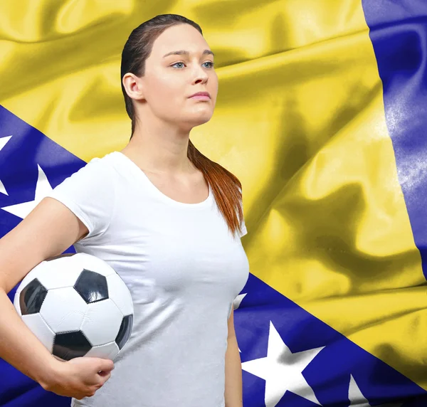 Hrdá žena fotbalový fanoušek Bosny a Hercegoviny — Stock fotografie