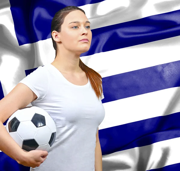 Футбольная фанатка Греции — стоковое фото