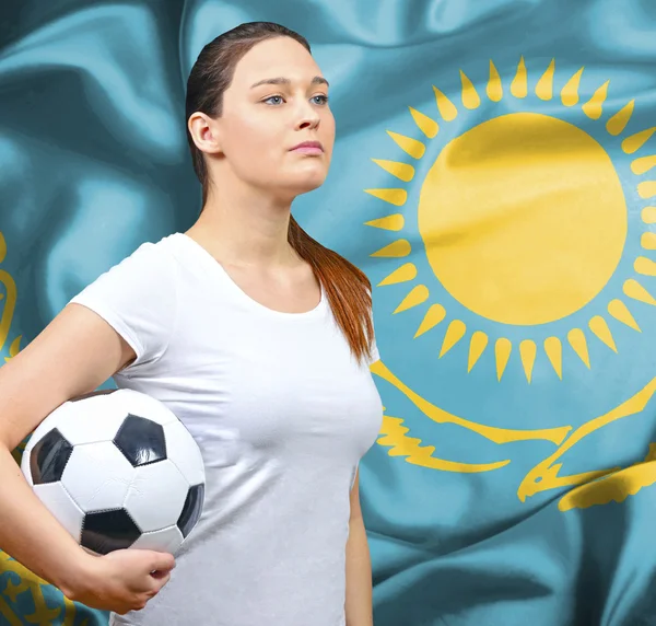 Proud woman football fan of Kazakhstan