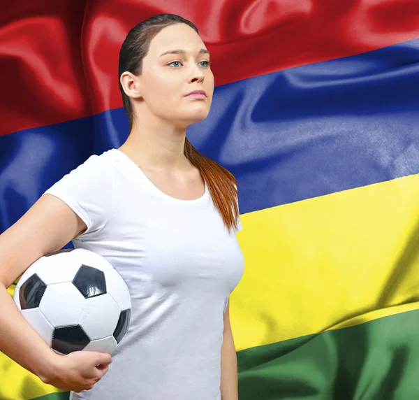 Proud woman football fan of Mauritius