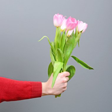 İn yakın Lale buketi tutan el mans