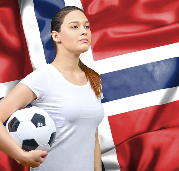 ノルウェーのフットボールのファンを誇り高き女性 — ストック写真