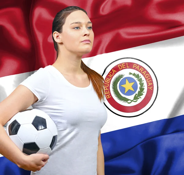 Büszke nő focirajongó Paraguay — Stock Fotó