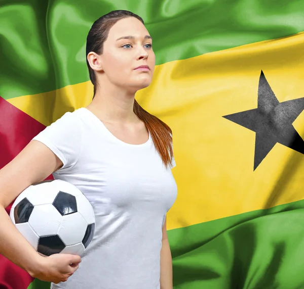 Proud woman football fan of Sao Tome and Principe