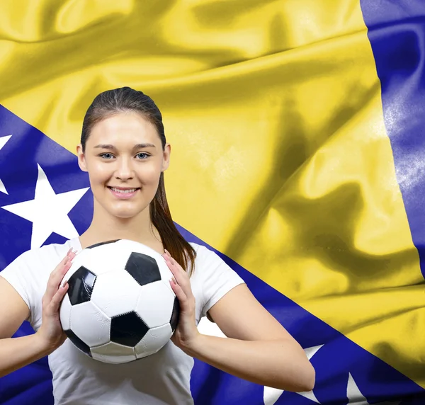ボスニア ・ ヘルツェゴビナの誇りに思って女性フットボールのファン — ストック写真
