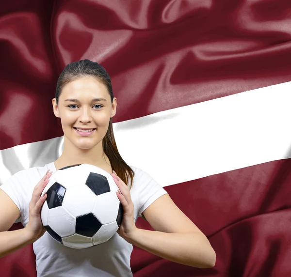Hrdá žena fotbalový fanoušek Lotyšska — Stock fotografie
