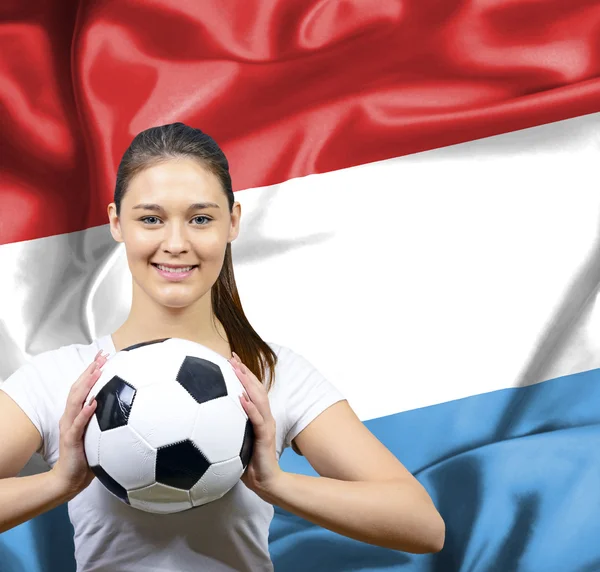 Büszke nő focirajongó, Luxemburg — Stock Fotó