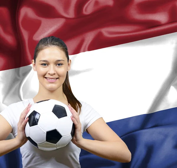 Hrdá žena fotbalový fanoušek z Nizozemska — Stock fotografie