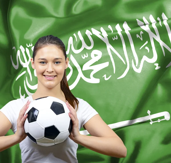 Büszke nő focirajongó, Szaúd-Arábia — Stock Fotó