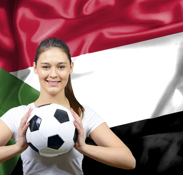 Büszke nő focirajongó, Szudán — Stock Fotó