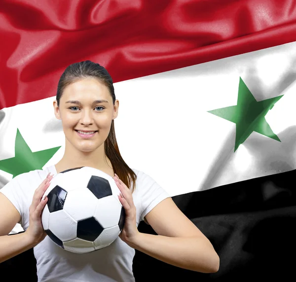 Fan piłki nożnej dumna kobieta z Syrii — Zdjęcie stockowe