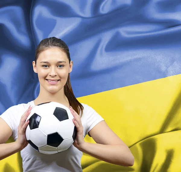 Hrdá žena fotbalový fanoušek z Ukrajiny — Stock fotografie