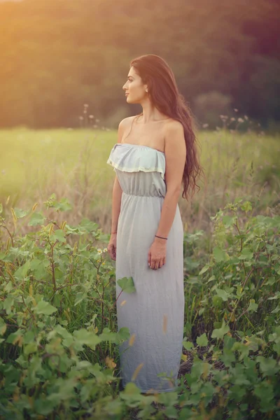 Meisje genieten van de natuur op het veld op een mooie zomerdag — Stockfoto