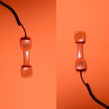 Bölünmüş ekran üzerine portakal backgro retro turuncu telefon boruları ile