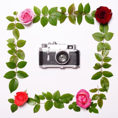 Yat - Retro fotoğraf makinesi ve yaprakları ve güllerin parfümünü hatırlatan ben gül
