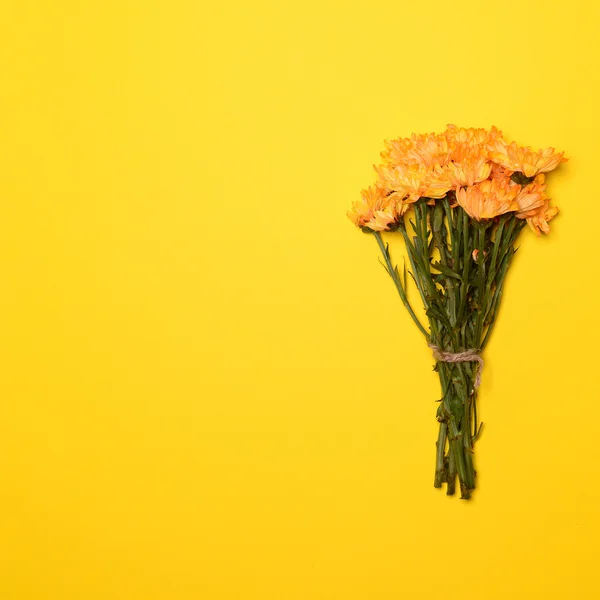 Vers boeket van gele zomerbloemen tegen heldere gele bac — Stockfoto
