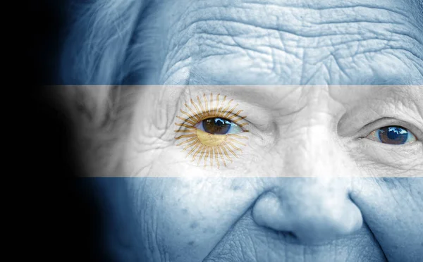 Portrait Older Lady Painted National Flag Argentina — Stock Photo, Image