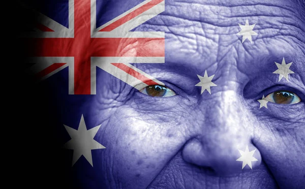 Portrait Dame Âgée Avec Drapeau National Peint Australie — Photo