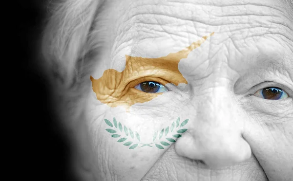 Portrait Older Lady Painted National Flag Cyprus — Stock Photo, Image