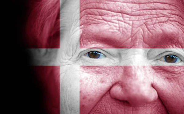 Portrait Older Lady Painted National Flag Denmark — Stock Photo, Image